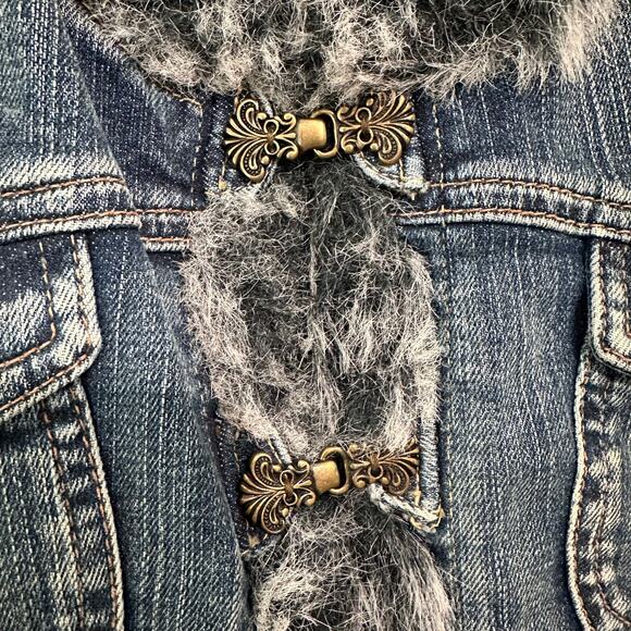 Vintage Y2K Guess Jeans Denim Vest With Faux Fur Trim Size Large - Picture 3 of 16